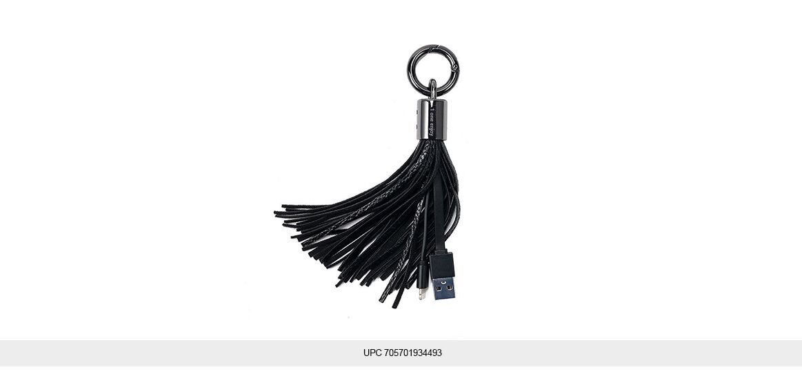 XII Cable USB Leather Tassel Key Chain Cable, Nkomax USB A Compatible with 7-Inch 2.4 Amp ChargeSync Cable(Black)