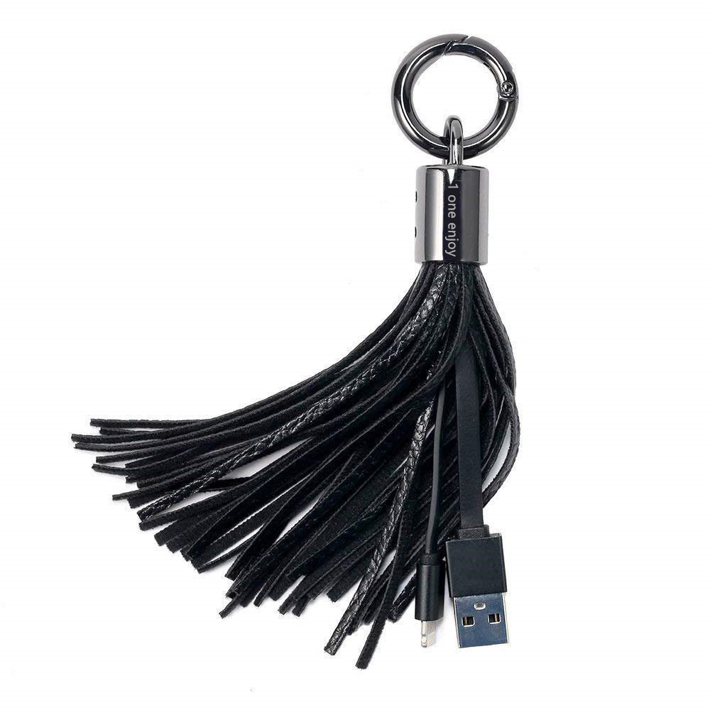 Oneenjoy Lightning to USB Leather Tassel with 7-Inch 2.4 Amp Lightning ChargeSync Cable for iPhone, iPad and iPod(Black)