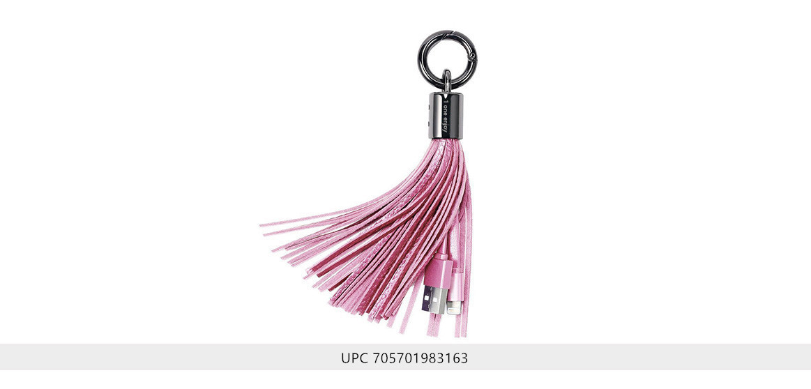 Cable USB Leather Tassel Key Chain, USB -Cable with 7-Inch 2.4 Amp-ChargeSync Cable (Pink)